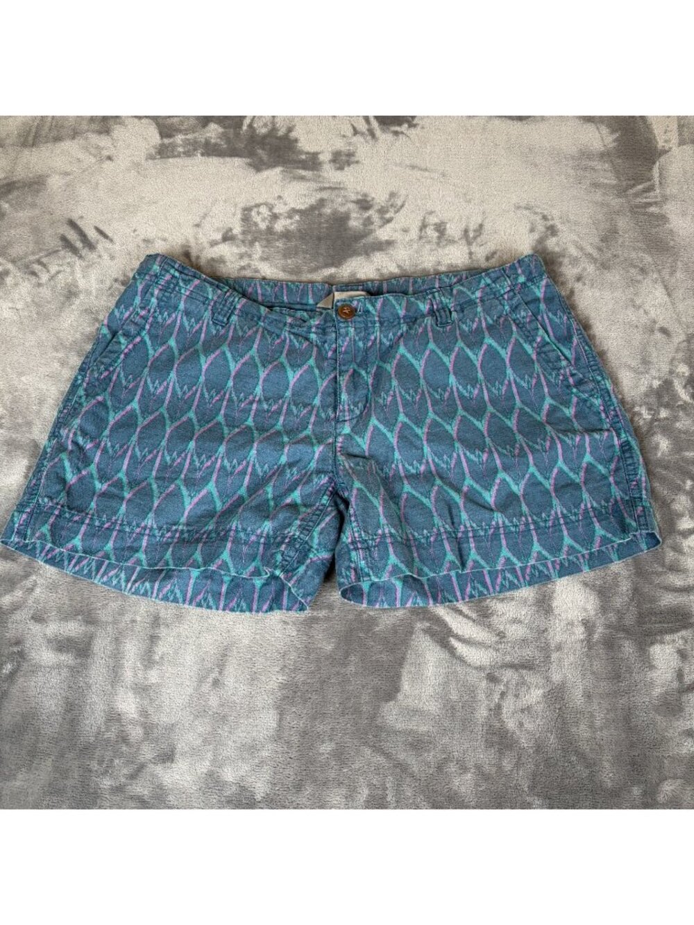 The North Face Maywood Shorts Womens 10 Long Linen Cotton Printed Teal Blue